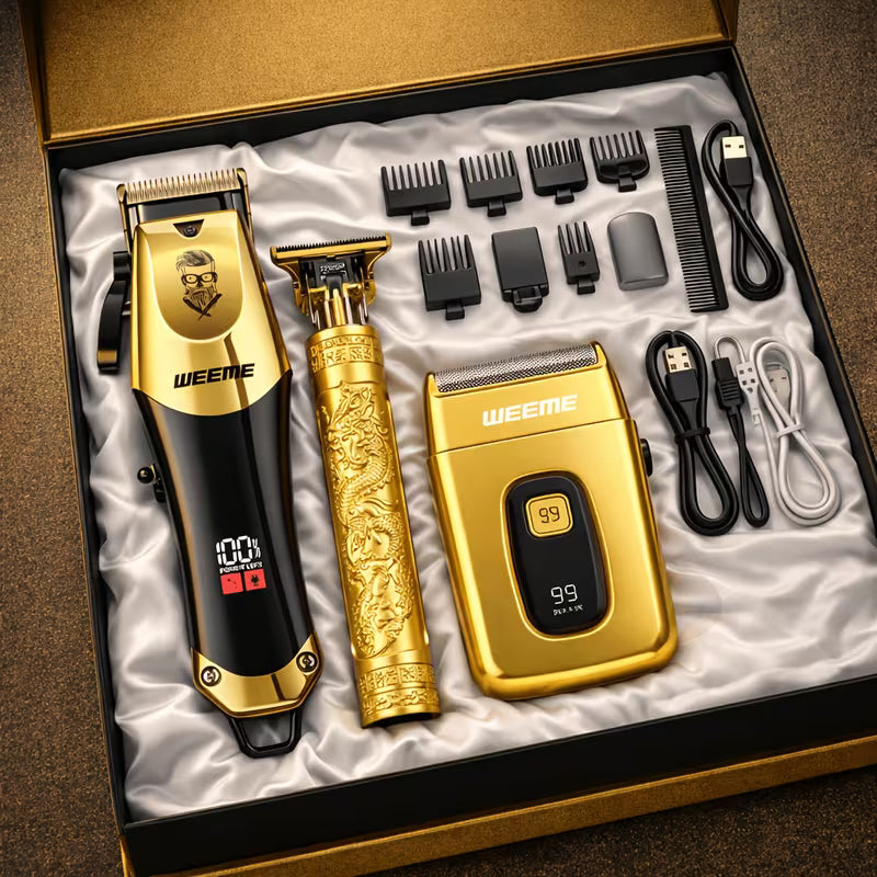 WEEME Golden 3pcs 2pcs 1pc Men's Hair Clipper Set, USB Rechargeable Hair Clippers