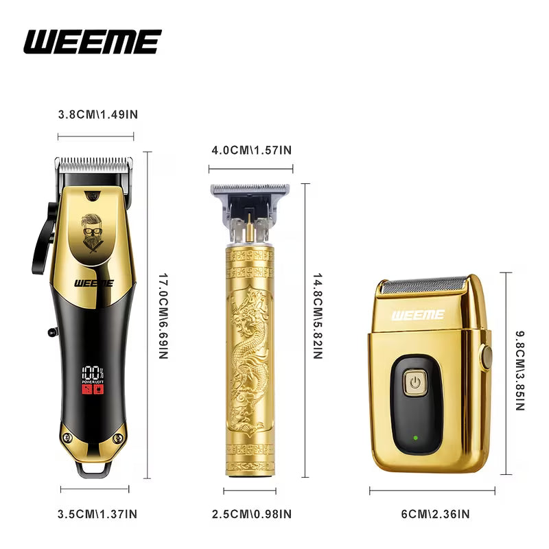 WEEME Golden 3pcs 2pcs 1pc Men's Hair Clipper Set, USB Rechargeable Hair Clippers